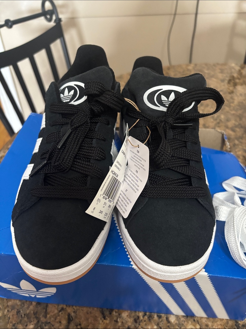 adidas Black Suede Sneakers with White Stripes and Gum Sole